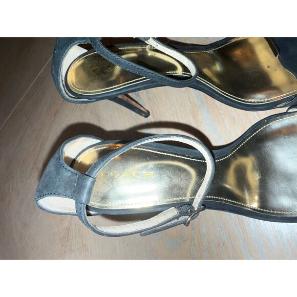 Coach Hampton black leather heels with gold details size 9 - Picture 6 of 11